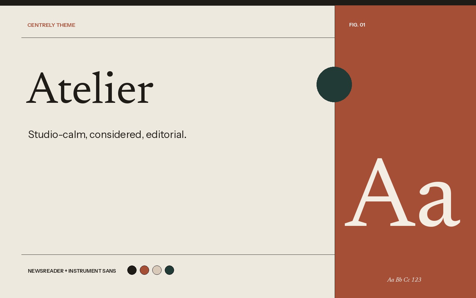 Atelier theme typography and colour palette