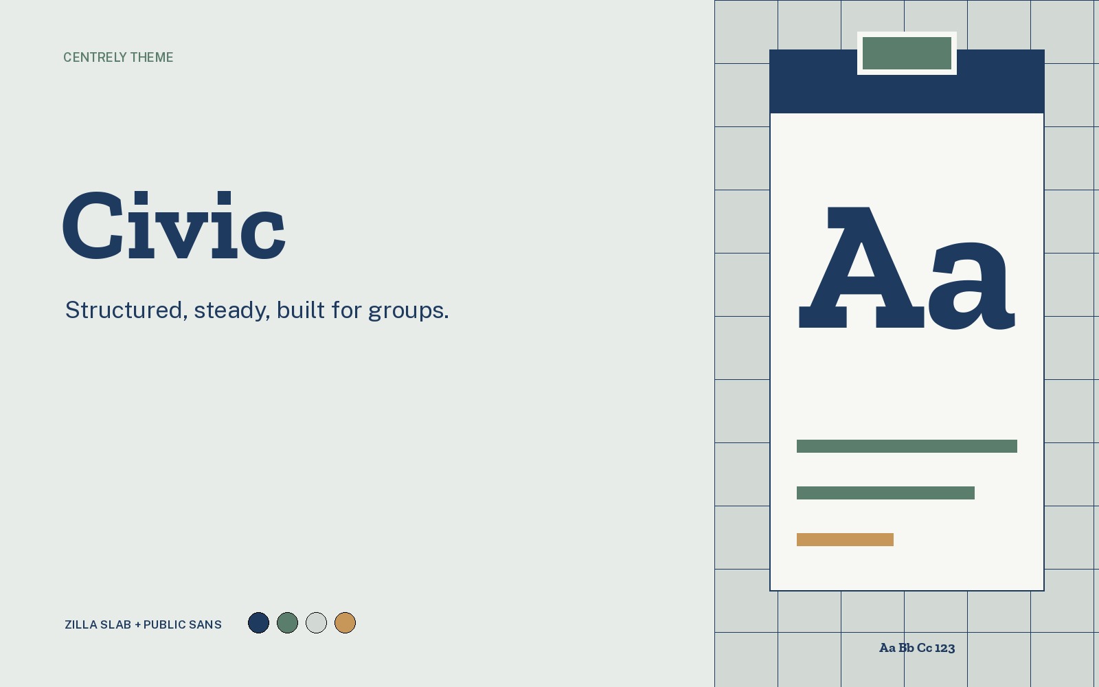 Civic theme typography and colour palette